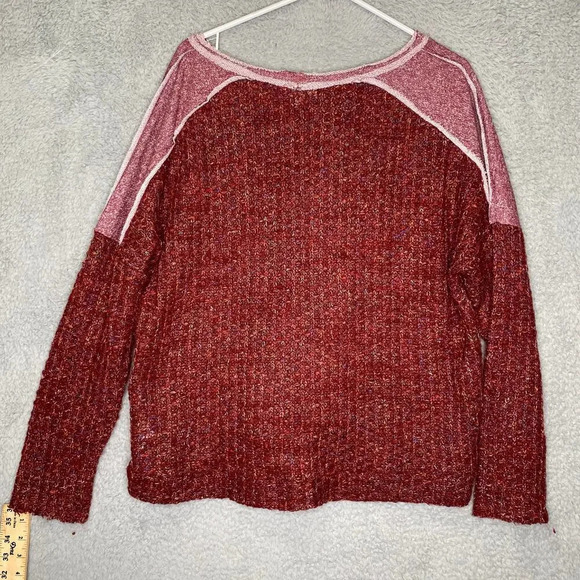 Umgee womens L rainbow tight knit sweater mixed media colorful comfy red casual - Picture 2 of 8